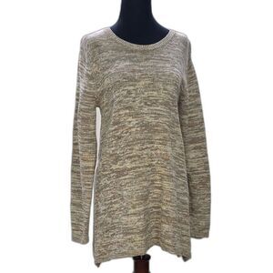 Chic Marled Knit Tunic Sweater – Soft Earth Tones, Relaxed Fit Size Medium